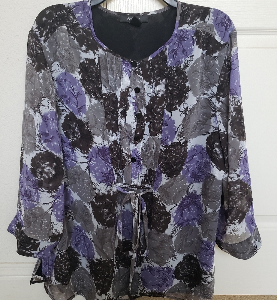 Style & Co Floral Tie Long Sleeve Blouse
